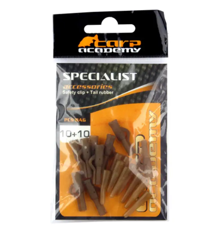 Carp Academy Safty clip & Tail rubber 10 Stück braun-Vorfachmaterial & Montage-Zubehör-JJ-Fishing