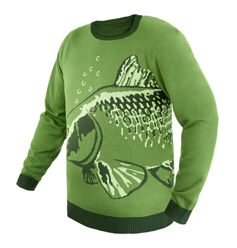 Delphin CARP Strickpullover XXXL grün Extra Warm mit Karpfenmotiv-Hoodie, Shirts, Jacken & Co-JJ-Fishing
