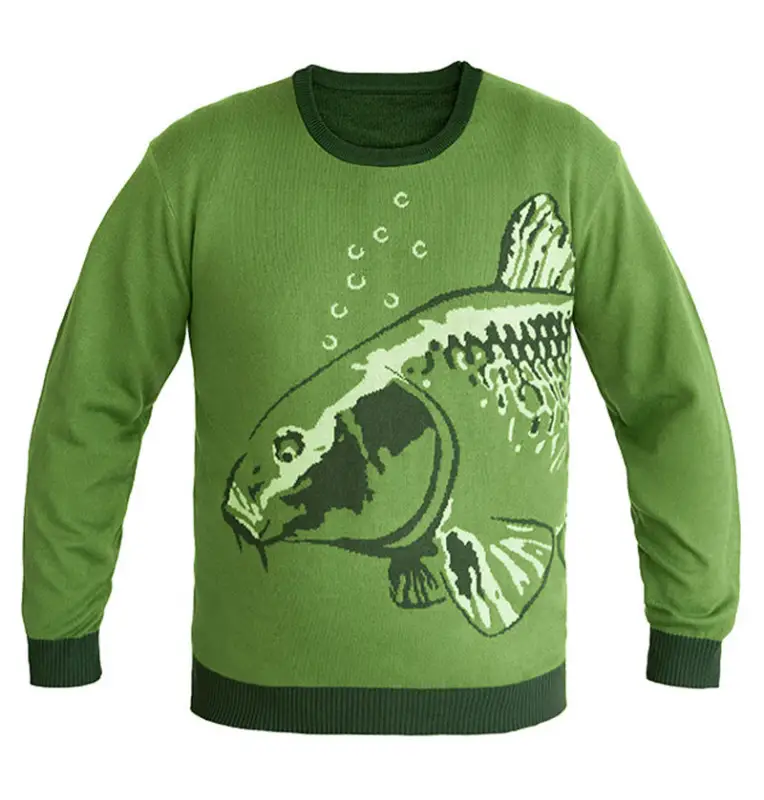 Delphin CARP Strickpullover XXXL grün Extra Warm mit Karpfenmotiv-Hoodie, Shirts, Jacken & Co-JJ-Fishing