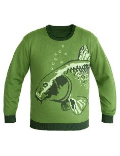 Delphin CARP Strickpullover XL grün Extra Warm mit Karpfenmotiv-Hoodie, Shirts, Jacken & Co-JJ-Fishing 2