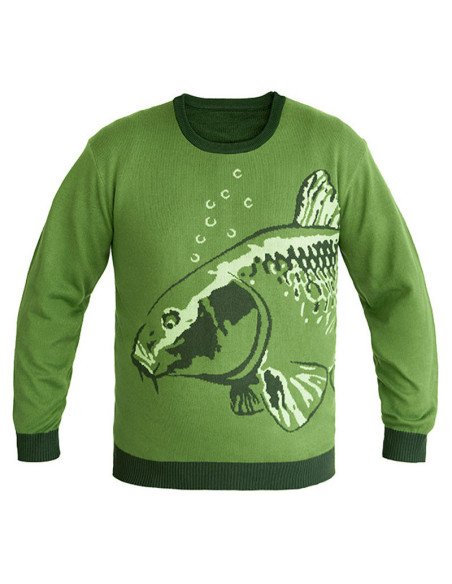 Delphin CARP Strickpullover XL grün Extra Warm mit Karpfenmotiv-Hoodie, Shirts, Jacken & Co-JJ-Fishing
