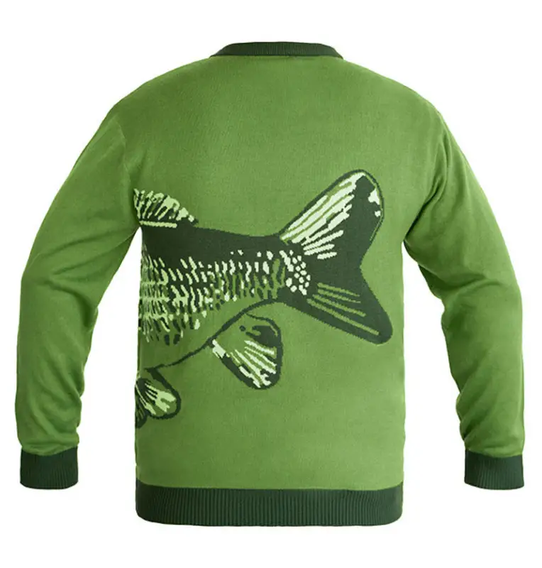 Delphin CARP Strickpullover XL grün Extra Warm mit Karpfenmotiv-Hoodie, Shirts, Jacken & Co-JJ-Fishing