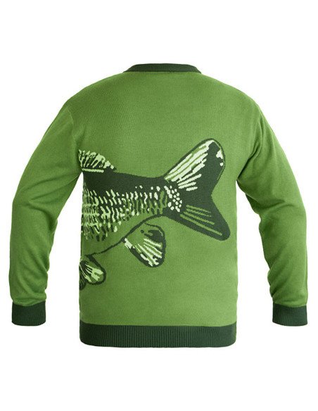 Delphin CARP Strickpullover XL grün Extra Warm mit Karpfenmotiv-Hoodie, Shirts, Jacken & Co-JJ-Fishing