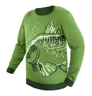 Delphin CARP Strickpullover S grün Extra Warm mit Karpfenmotiv-Hoodie, Shirts, Jacken & Co-JJ-Fishing