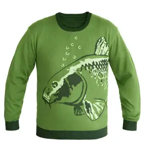 Delphin CARP Strickpullover S grün Extra Warm mit Karpfenmotiv-Hoodie, Shirts, Jacken & Co-JJ-Fishing