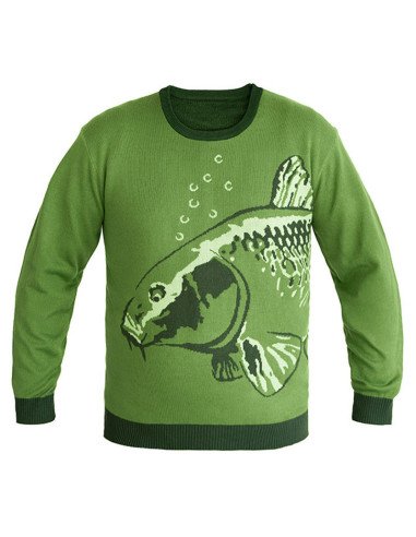 Delphin CARP Strickpullover M grün Extra Warm mit Karpfenmotiv-Hoodie, Shirts, Jacken & Co-JJ-Fishing