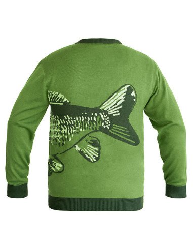 Delphin CARP Strickpullover M grün Extra Warm mit Karpfenmotiv-Hoodie, Shirts, Jacken & Co-JJ-Fishing