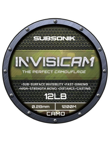 Sonik SUBSONIK Invisicam Mono 1200m 0,28mm 12lb Camo fast Sinking monofile Angelschnur extrem Abriebsfest-Schnüre-JJ-Fishing