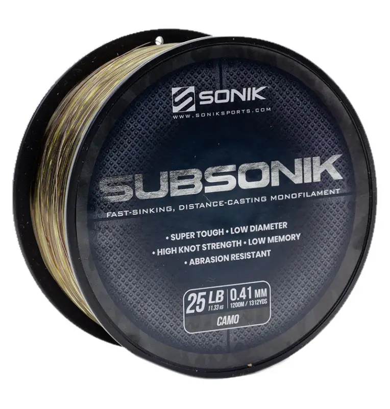 Sonik SUBSONIK Camo Mono 1200m 0,41mm 25lb Monofile Angelschnur Fast Sinking-Schnüre-JJ-Fishing
