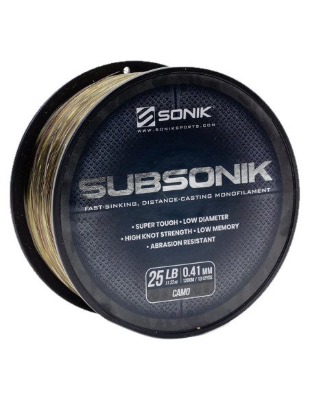 Sonik SUBSONIK Camo Mono 1200m 0,41mm 25lb Monofile Angelschnur Fast Sinking-Schnüre-JJ-Fishing