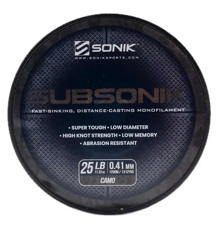 Sonik SUBSONIK Camo Mono 1200m 0,41mm 25lb Monofile Angelschnur Fast Sinking-Schnüre-JJ-Fishing