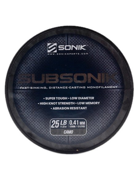 Sonik SUBSONIK Camo Mono 1200m 0,41mm 25lb Monofile Angelschnur Fast Sinking-Schnüre-JJ-Fishing