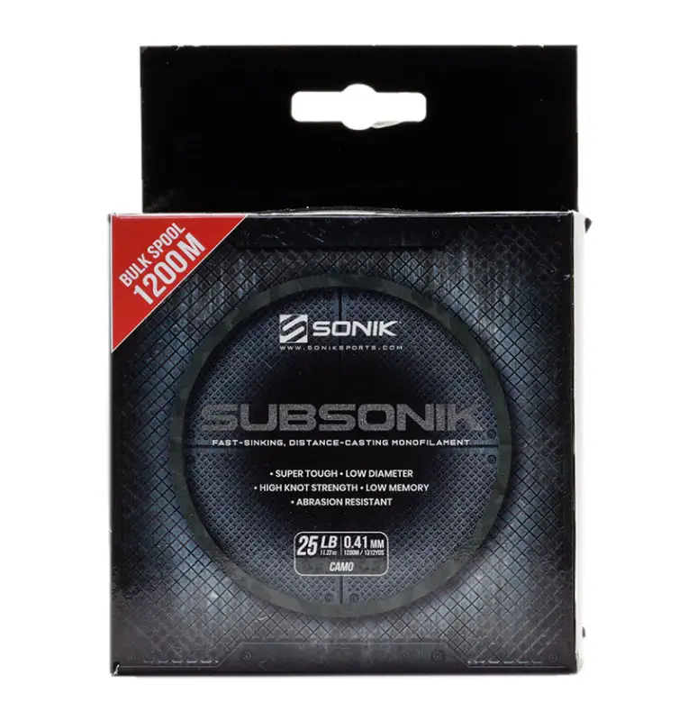 Sonik SUBSONIK Camo Mono 1200m 0,41mm 25lb Monofile Angelschnur Fast Sinking-Schnüre-JJ-Fishing
