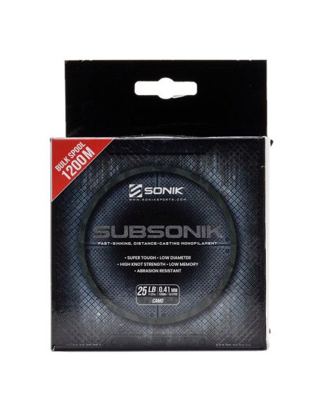 Sonik SUBSONIK Camo Mono 1200m 0,41mm 25lb Monofile Angelschnur Fast Sinking-Schnüre-JJ-Fishing