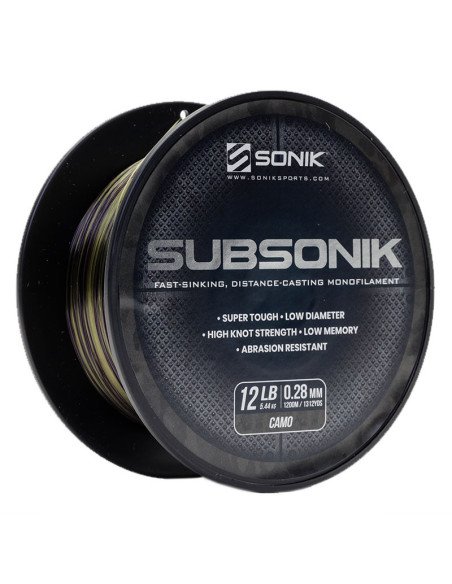 Sonik SUBSONIK Camo Mono 1200m 0,28mm 12lb Monofile Angelschnur Fast Sinking-Schnüre-JJ-Fishing