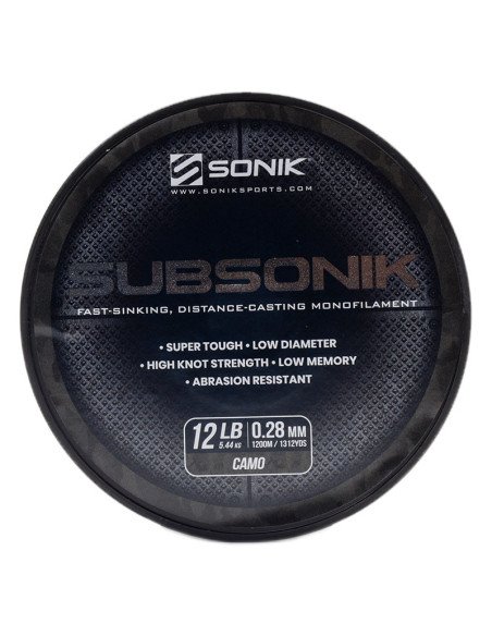 Sonik SUBSONIK Camo Mono 1200m 0,28mm 12lb Monofile Angelschnur Fast Sinking-Schnüre-JJ-Fishing