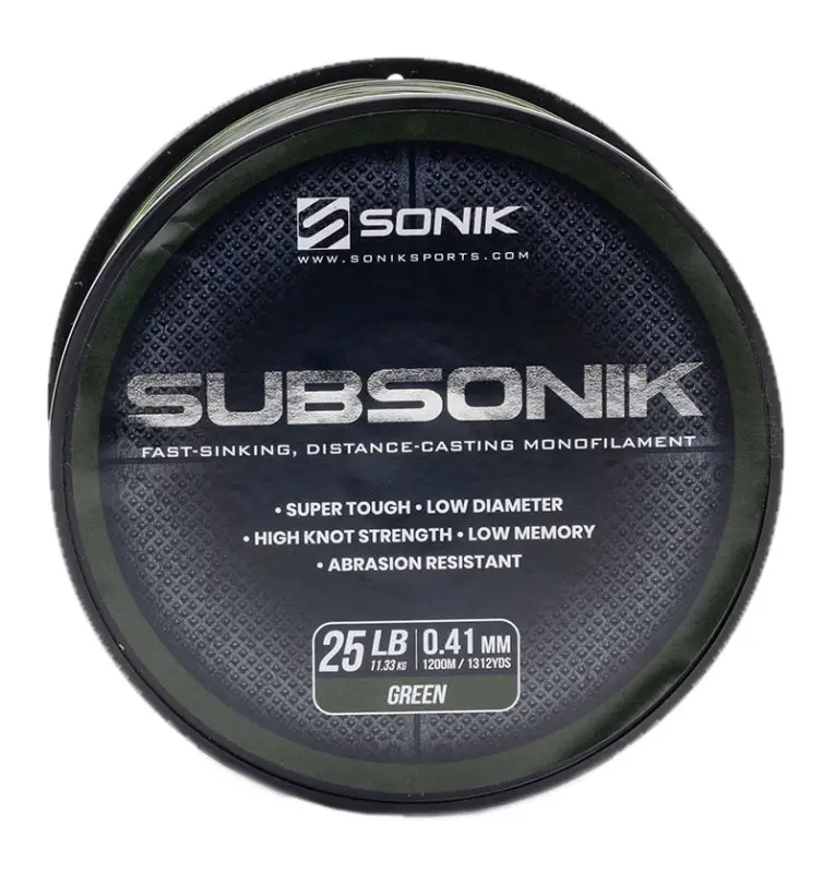 Sonik SUBSONIK Green Mono 1200m 0,41mm 25lb Monofile Angelschnur Fast Sinking-Schnüre-JJ-Fishing