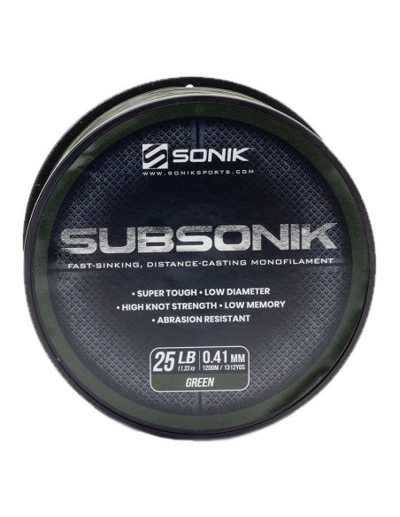 Sonik SUBSonik 0,41mm GREEN 25LB 1200m Monofile Angelschnur Fast Sinking-Cords-JJ-Fishing