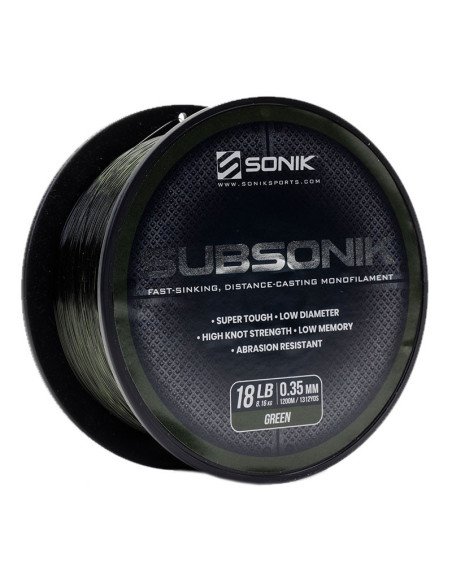 Sonik SUBSONIK Green Mono 1200m 0,35mm 18lb Monofile Angelschnur Fast Sinking-Schnüre-JJ-Fishing