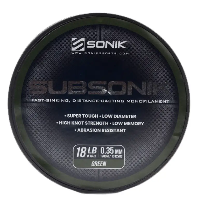 Sonik SUBSONIK Green Mono 1200m 0,35mm 18lb Monofile Angelschnur Fast Sinking-Schnüre-JJ-Fishing