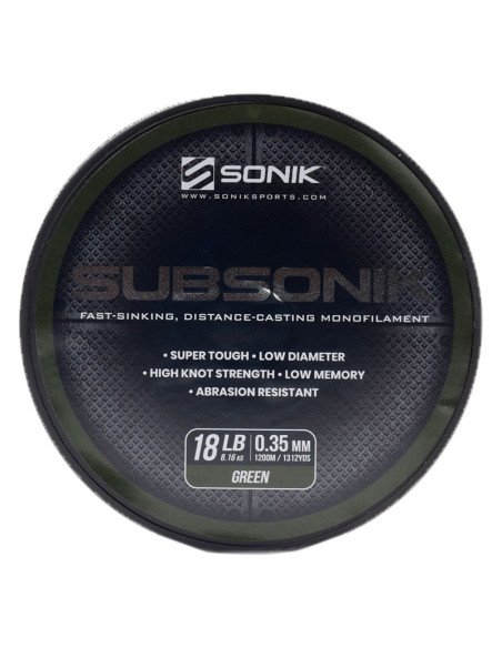 Sonik SUBSONIK Green Mono 1200m 0,35mm 18lb Monofile Angelschnur Fast Sinking-Schnüre-JJ-Fishing