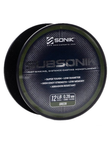 Sonik SUBSONIK Green Mono 1200m 0,28mm 12lb Monofile Angelschnur Fast Sinking-Schnüre-JJ-Fishing