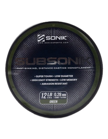 Sonik SUBSONIK Green Mono 1200m 0,28mm 12lb Monofile Angelschnur Fast Sinking-Schnüre-JJ-Fishing