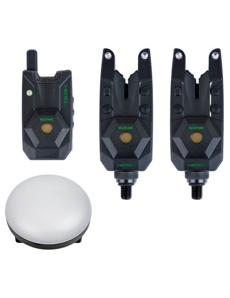 Sonik HEROX BITE ALARM SET 2+1 + Bivvy Lamp Funk Bissanzeiger Set mit Transportkoffer-Bite Alarms & Bobbins-JJ-Fishing