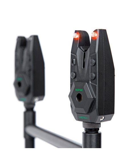 Sonik HEROX Bite Alarm Set 2+1 + Bivvy Lamp Funk Bissanzeiger Set mit Transportkoffer-Bissanzeiger & Bobbins-JJ-Fishing