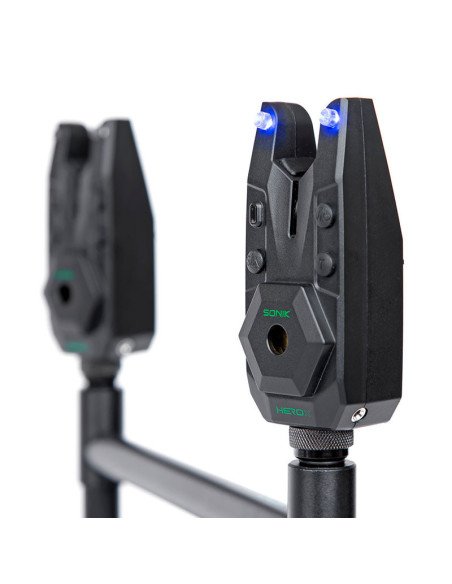 Sonik HEROX Bite Alarm Set 3+1 + Bivvy Lamp Funk Bissanzeiger Set mit Transportkoffer-Bissanzeiger & Bobbins-JJ-Fishing