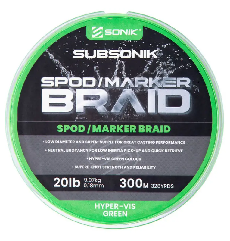 Sonik SUBSONIK Spod/Marker Braid 300m 0,18mm 20lb Grün Geflochtene Angelschnur-Schnüre-JJ-Fishing