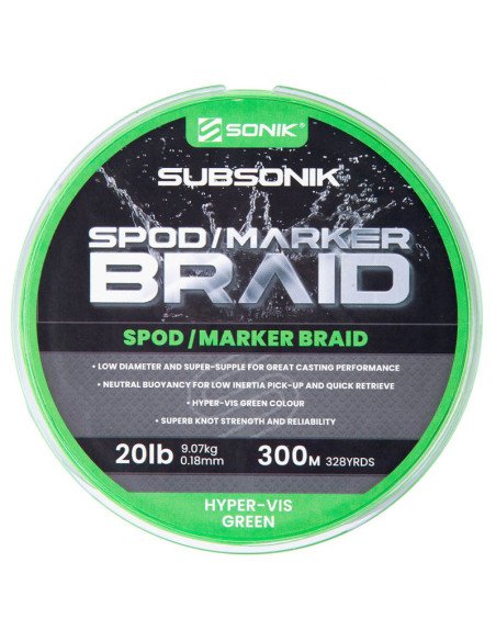 Sonik SUBSONIK Spod/Marker Braid 300m 0,18mm 20lb Grün Geflochtene Angelschnur-Schnüre-JJ-Fishing