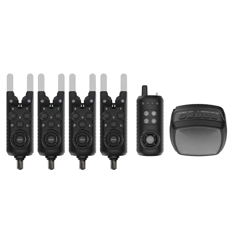 Sonik GIZMO 2 Bite Aalarm Set 4+1 + Bivvy Light Bissanzeiger Set mit Transportkoffer-Bissanzeiger & Bobbins-JJ-Fishing
