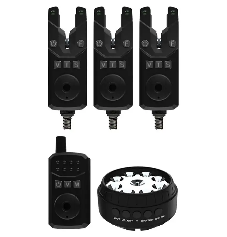 Sonik SKS 2 Bite Alarm Set SET 3+1 + Bivvy Lamp Funkbissanzeiger Set mit Transportkoffer-Bissanzeiger & Bobbins-JJ-Fishing