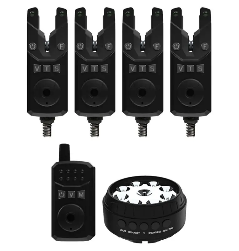 Sonik SKS 2 Bite Alarm Set 4+1 + Bivvy Lamp Funkbissanzeiger Set mit Transportkoffer-Bissanzeiger & Bobbins-JJ-Fishing