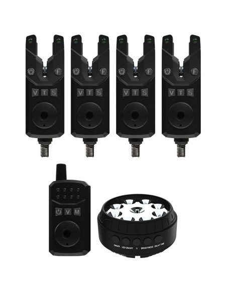 Sonik SKS2 ALARM SET 4+1 + BIVVY LAMP Funk Bissanzeiger Set mit Transportkoffer-Bite Alarms & Bobbins-JJ-Fishing