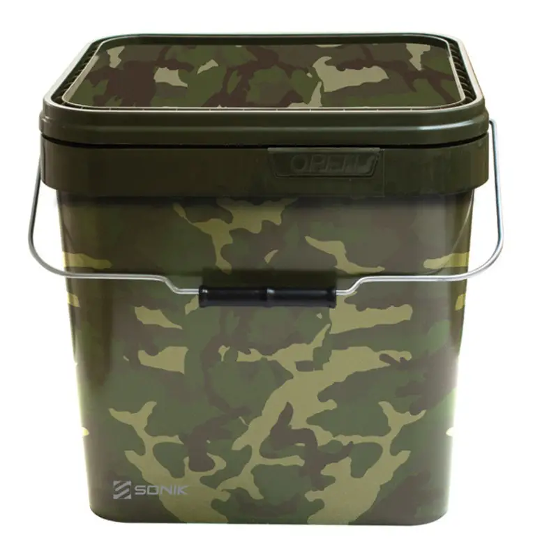 Sonik Camo Square Bucket 10L Futtereimer Ködereimer Angelkübel mit Deckel-Tackle Boxen-JJ-Fishing