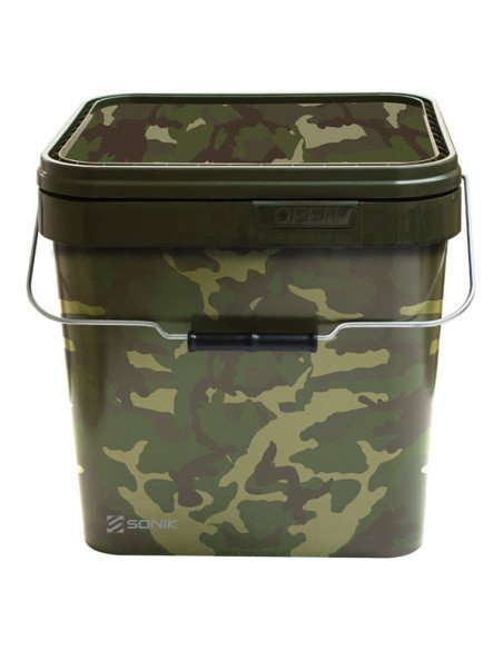 Sonik Camo Square Bucket 10L Futtereimer Ködereimer Angelkübel mit Deckel-Tackle Boxen-JJ-Fishing
