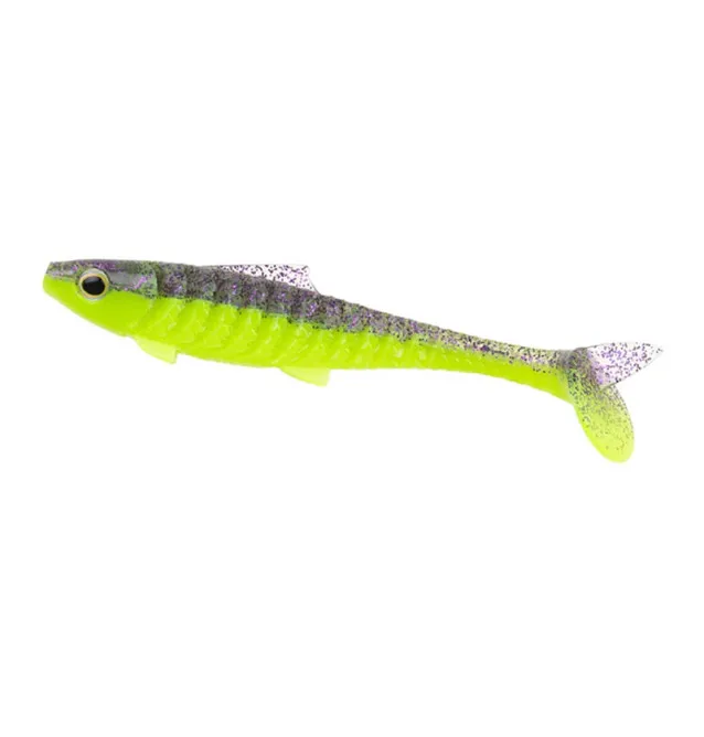 Zeck Fishing Baby Rippler Purple Chartreuse 12cm 11g 3 Stück 2-Gang Laufverhalten Gummifisch Leicht Einsaugbar Spinnköder-Gum...