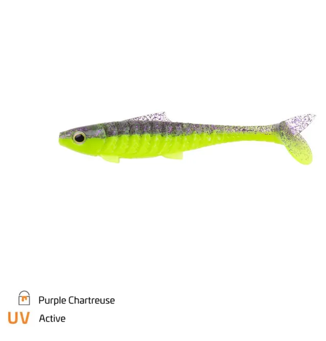 Zeck Fishing Baby Rippler Purple Chartreuse 12cm 11g 3 Stück 2-Gang Laufverhalten Gummifisch Leicht Einsaugbar Spinnköder-Gum...