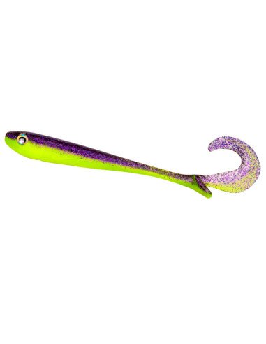 Zeck Fishing Baby Butcher Purple Chartreuse 10cm 7,2g 4 Stück innovatives Laufverhalten Twister Schaufelschwanz Spinnfischen-...