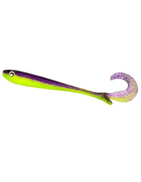 Zeck Fishing Baby Butcher 10cm Purple Chartreuse 4 Stk. 7,2g Extremes Laufverhalten Twister Schaufelschwanz Spinnfischen-Rubb...