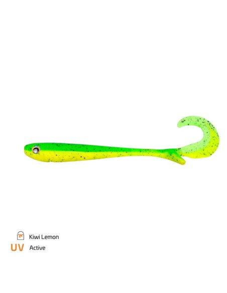 Zeck Fishing Baby Butcher Kiwi Lemon 10cm 7,2g 4 Stück innovatives Laufverhalten Twister Schaufelschwanz Spinnfischen-Gummifi...