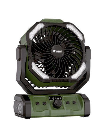 Holdcarp Rechargeable DoubleMotor Fan 20 000mAh extra leise 60db mit Fernbedinung, Licht und Schwenkbaren Kopf Powerbank-Ange...