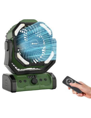 Holdcarp Rechargeable DoubleMotor Fan 20 000mAh extra leise 60db mit Fernbedinung, Licht und Schwenkbaren Kopf Powerbank-Ange...