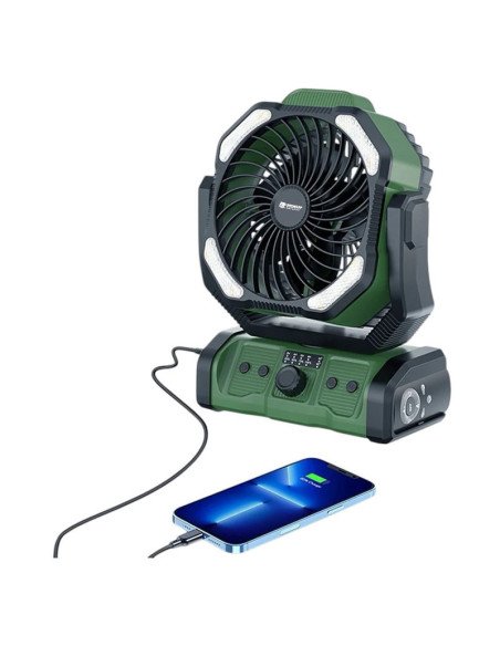 Holdcarp Rechargeable DoubleMotor Fan 20 000mAh extra leise 60db mit Fernbedinung, Licht und Schwenkbaren Kopf Powerbank-Ange...