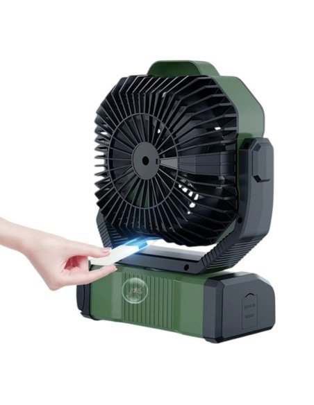 Holdcarp Rechargeable DoubleMotor Fan 20 000mAh extra leise 60db mit Fernbedinung, Licht und Schwenkbaren Kopf Powerbank-Ange...