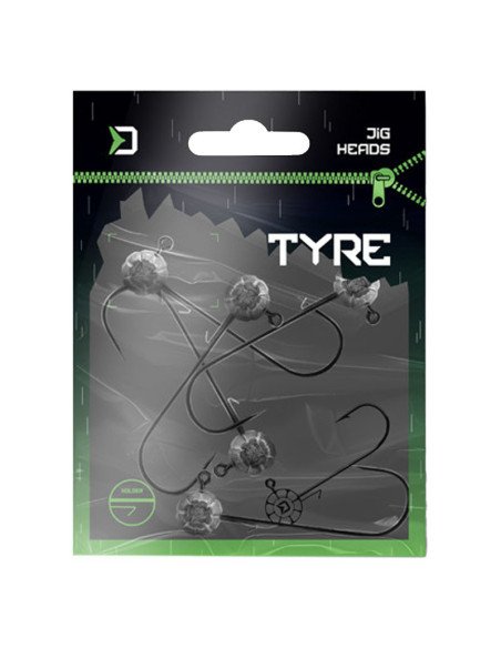 Delphin TYRE Jigkopf mit Halter 5g-3/0 5 Stück Ultra Strong Jighaken Gummifisch Montage-Hook & Co-JJ-Fishing