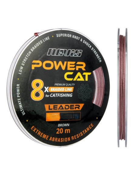 Nevis Powercat 0.60mm Braid Leader X8 20m Geflochtenes Vorfachmaterial Wels Leader Line Brown-Schnüre-JJ-Fishing