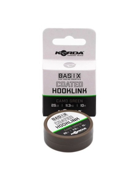 Korda Basix Coated Hooklink 25lb Camo Green 10m Vorfachmaterial Geflochten Ummantelt-Vorfachmaterial & Montage-Zubehör-JJ-Fis...